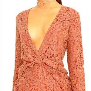 Burnt orange lace mini dress